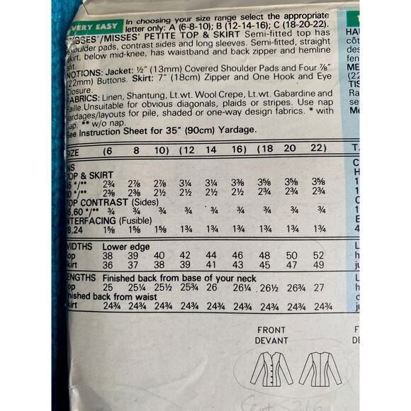 Butterick Sewing pattern 5887 suit blazer skirt sz 12 14 16 - Picture 4 of 6
